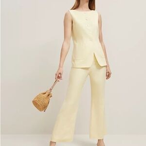 Ann Taylor Long Linen Vest In Buttercream Size 12